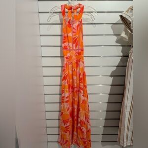 Abel the Label‎ Orange and Pink Floral Maxi Halter Dress